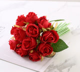 12 PCS Artificial Rose Bouquet | 6 Colors Silk Flowers Decor