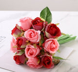 12 PCS Artificial Rose Bouquet | 6 Colors Silk Flowers Decor