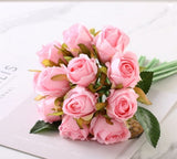 12 PCS Artificial Rose Bouquet | 6 Colors Silk Flowers Decor