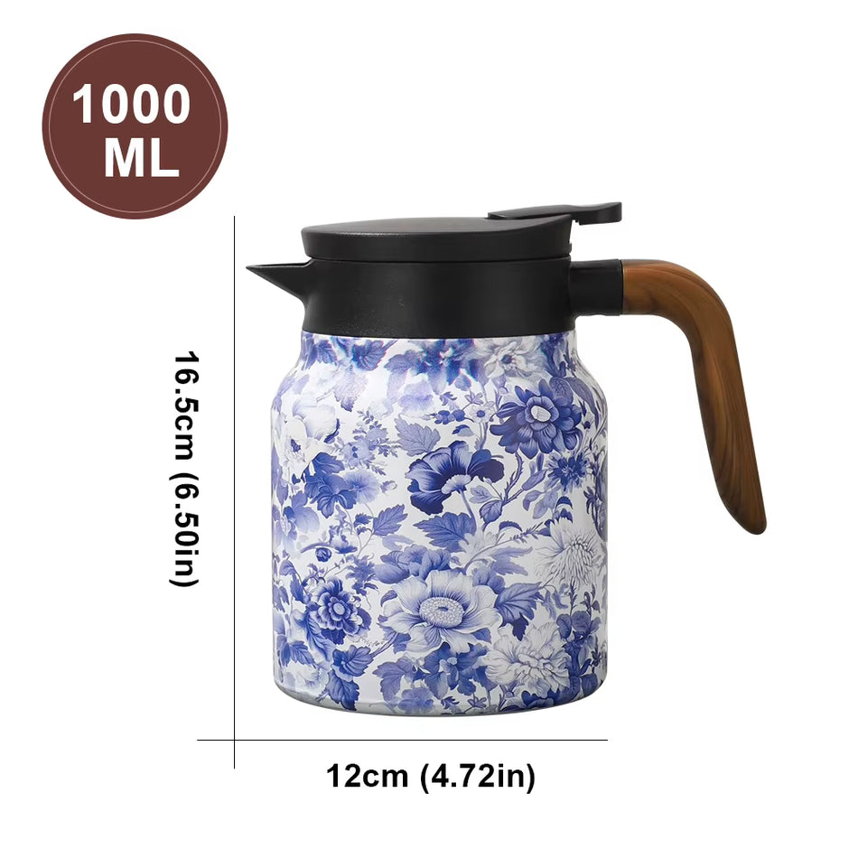 1000ml Vintage Floral Stainless Steel Tea Thermos with Drip-Proof Design and Tea Infuser