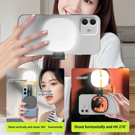 Portable LED Selfie Fill Light with Makeup Mirror and Mobile Phone Holder