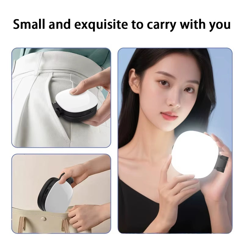 Portable LED Selfie Fill Light with Makeup Mirror and Mobile Phone Holder