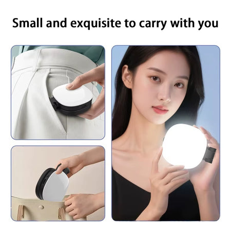 Portable LED Selfie Fill Light with Makeup Mirror and Mobile Phone Holder