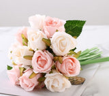 12 PCS Artificial Rose Bouquet | 6 Colors Silk Flowers Decor