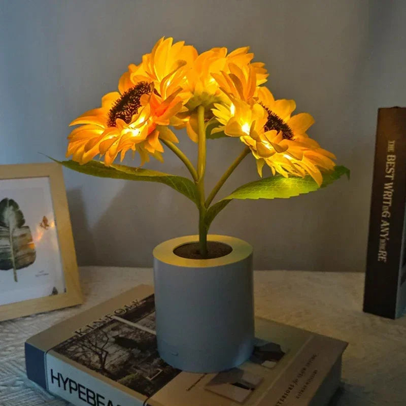 Rechargeable Bedroom Bedside Table Lamp Floral Interior Lighting Decor