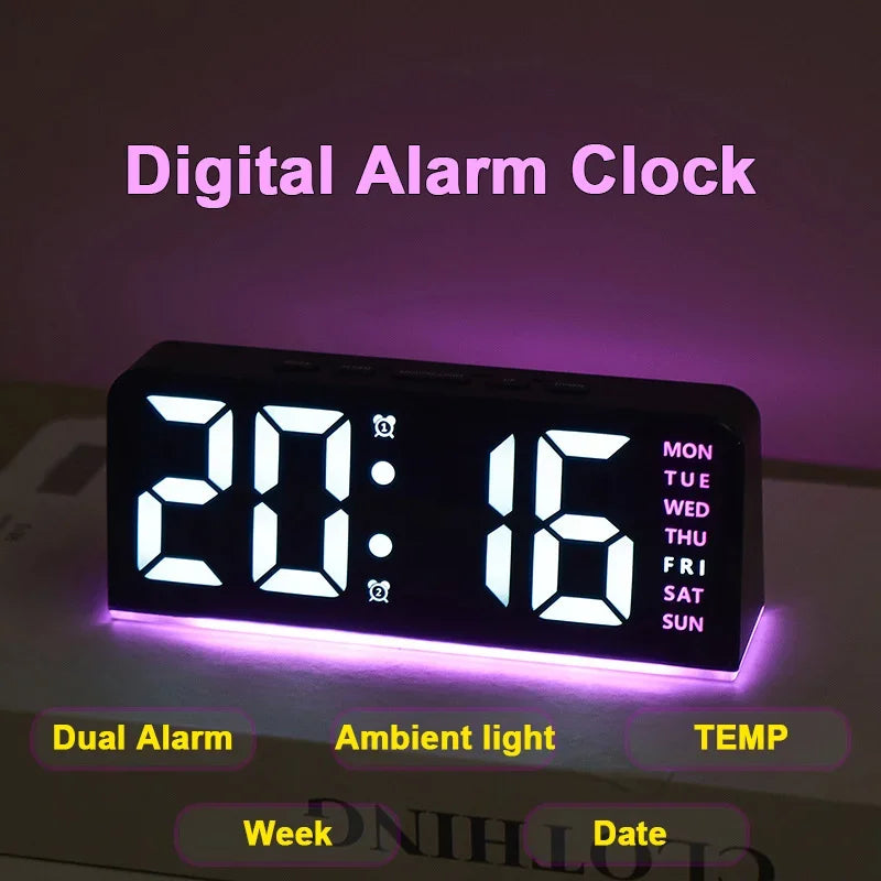 7'' LED Digital Alarm Clock with Adjustable Brightness Dimmer